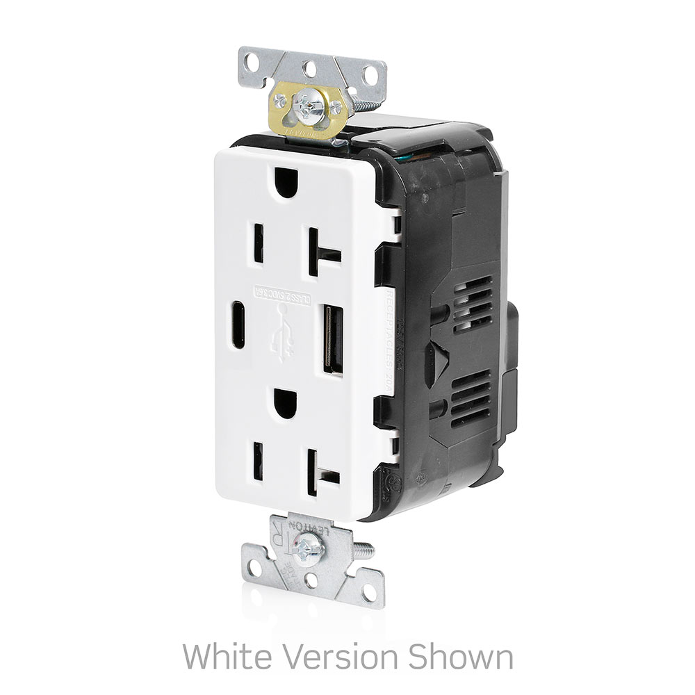 Tamper-Resistant USB Receptacle, Type A/C, 20 Amp 125 Volt, Commercial Grade, Light Almond - Lev-Lok