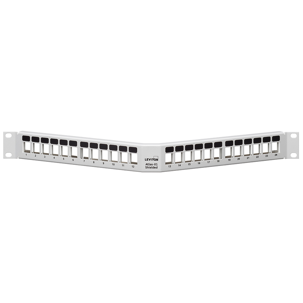 Shielded Angled QUICKPORT Patch Panel, 24‑Port, 1RU, White