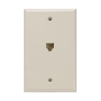 Standard Telephone Wall Jack, 6P4C, Screw Terminals, Ivory