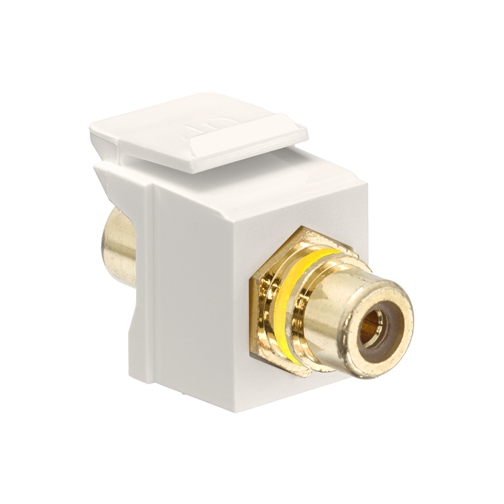 RCA Feedthrough QuickPort Connector, Gold-Plated, Yellow Stripe, Light Almond Housing