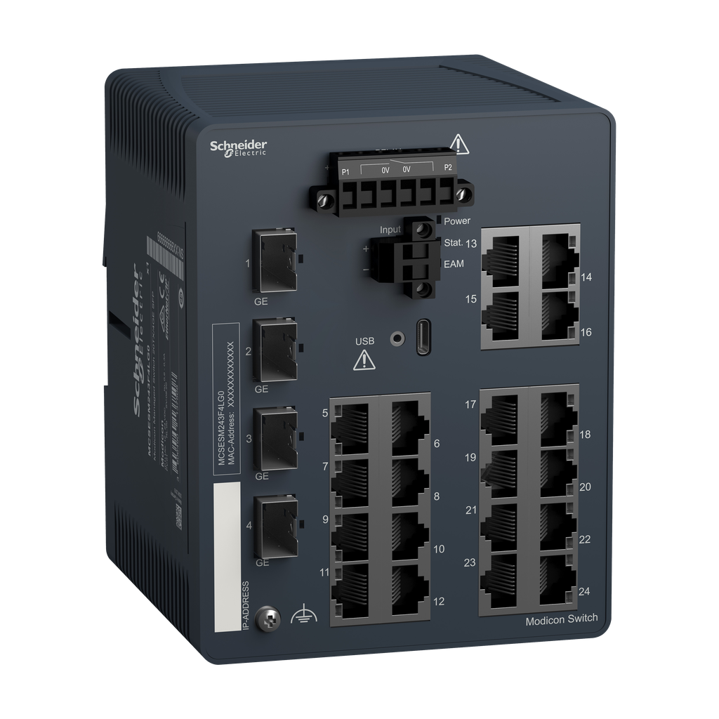 Modicon Managed Switch - 20 ports for copper + 4 Gigabit SFP