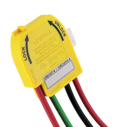 Lev-Lok Wiring Module 20 Amp, 347V AC Max, Wiring Module for Lev-Lok 3-Way Toggle Switches, Solid Wire Leads #12, Black-Red-Red-Green, 6" Solid Wire Leads - YELLOW