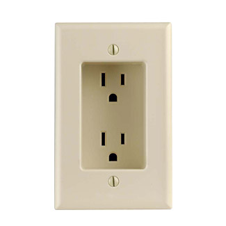 1 GANG RECESSED DUPLEX RECEPTACLE, 2-POLE, 3-WIRE, 15A-125V, NEMA 5-15R RESIDENTIAL GRADE. WITH SCREWS MOUNTED TO HOUSING. IVORY