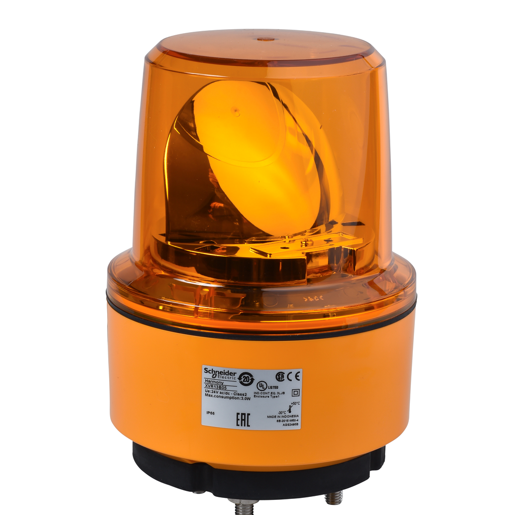 Prewired rotating mirror beacon, Harmony XVR, 130mm, orange, without buzzer, 12V DC