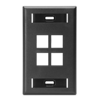 Single-Gang QUICKPORT Wallplate with ID Windows, 4-Port, Black