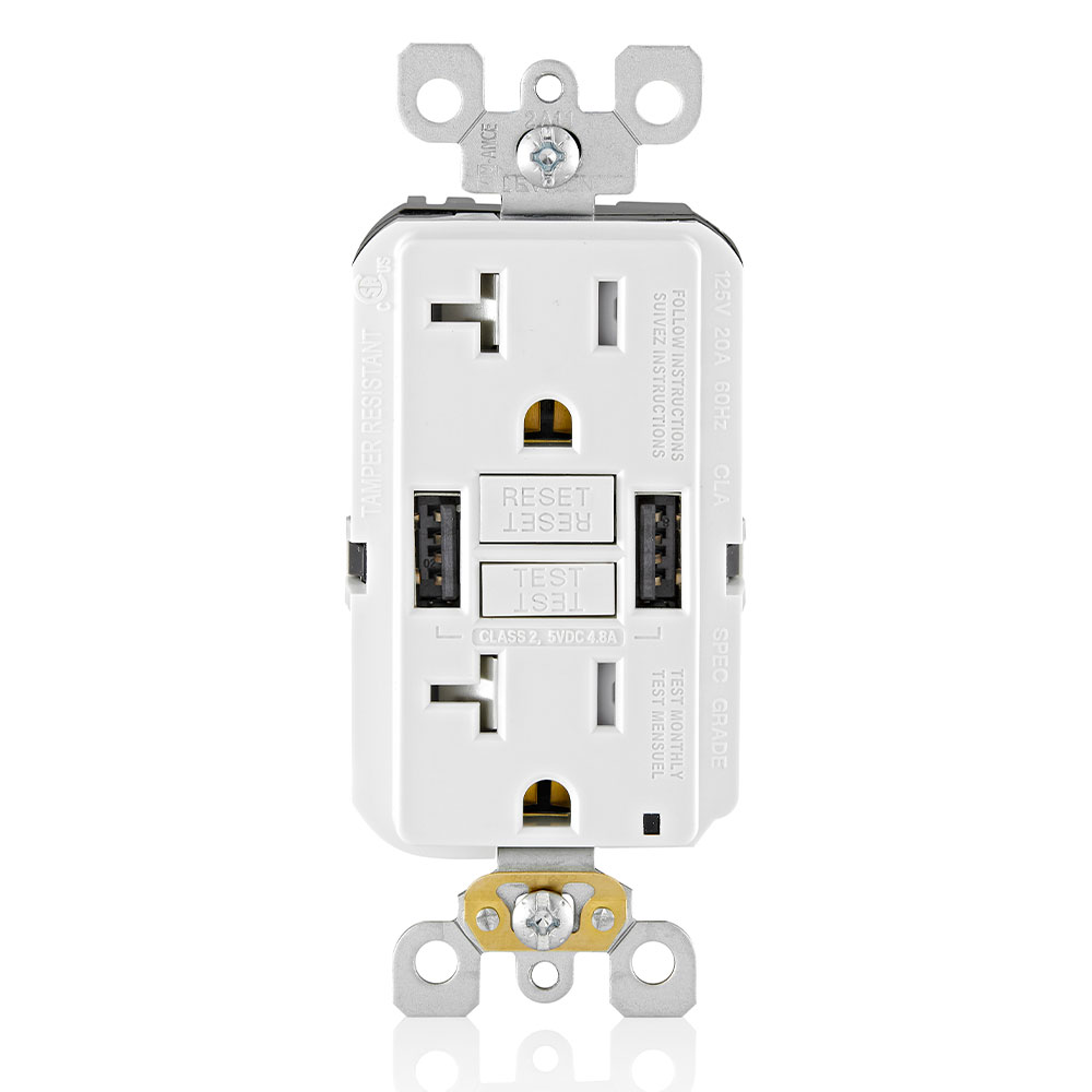 20A SmartlockPro GFCI Combination 24W(4.8A) Type A USB In-Wall Charger Outlet