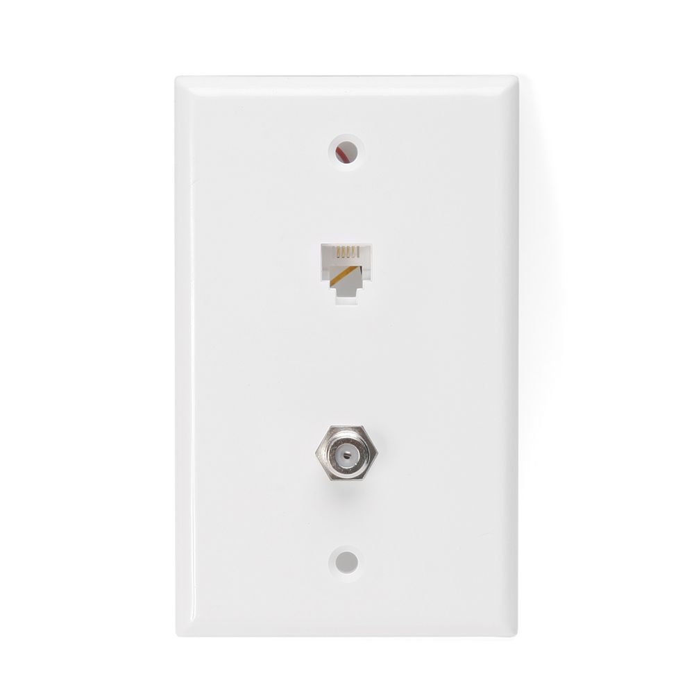 Standard Telephone Wall Jack, 6P4C x F, Screw Terminals, White