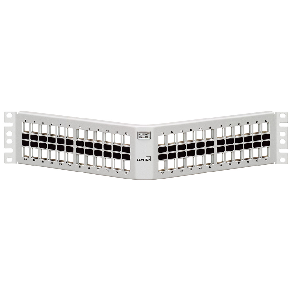 Shielded Angled QUICKPORT Patch Panel, 48‑Port, 2RU, White