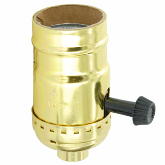 Medium Base Complete, Aluminum Shell Incandescent Lampholder, Removeable Turn Knob, 2-Circuit, 1/8 IPS Tapped Bushing, For controling two sockets - Brass