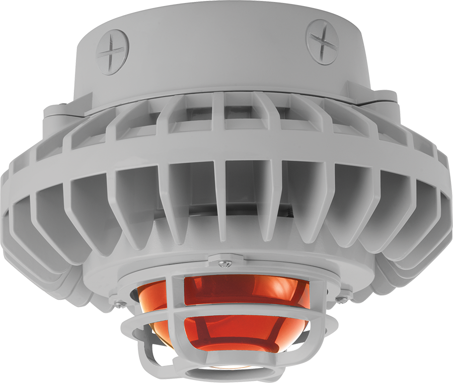 Hazardous Lighting, HAZXLED, 80W, amber frosted globe, die cast guard, gray