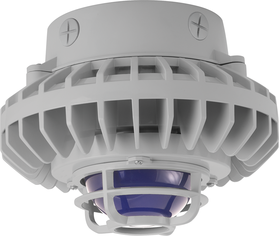 Hazardous Lighting, HAZXLED, 80W, blue frosted globe, die cast guard, gray