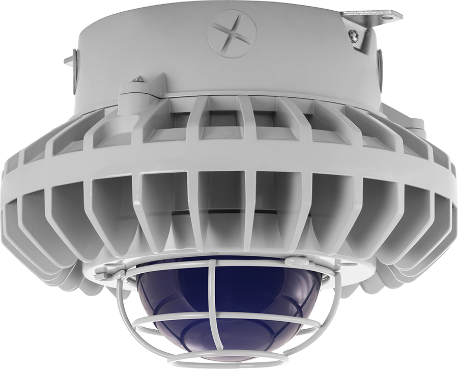 Hazardous Lighting, HAZXLED, 80W, blue frosted globe, wire gurad, gray