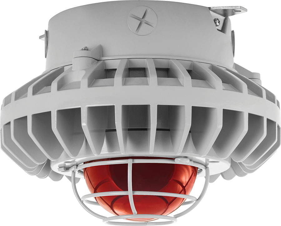 Hazardous Lighting, HAZXLED, 80W, red frosted globe, wire gurad, gray