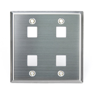 Stainless Steel QuickPort Wallplate, Dual Gang, 4-Port