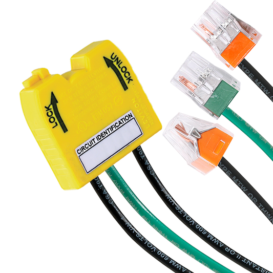 20 Amp, 347V AC Max, Wiring Module for Lev-Lok Single Pole Toggle Switches, 3 Wire, Black 6" Stranded Wire with 4-Port Positive Connectors on all Leads - YELLOW