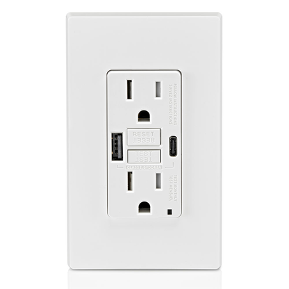 15A SmartlockPro Self-Test GFCI Combination 24W(4.8A) Type A/C USB In-Wall Charger Outlet White