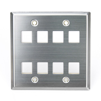 Stainless Steel QuickPort Wallplate, Dual Gang, 8-Port