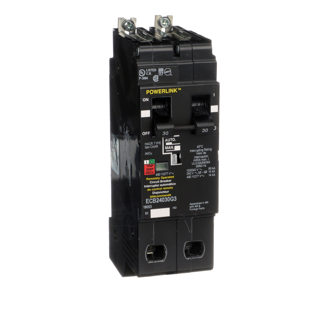 Circuit Breaker, PowerLinkâ„¢, 30A, 2 pole, 480Y/277VAC, 14kA, remotely operated, bolt on mount