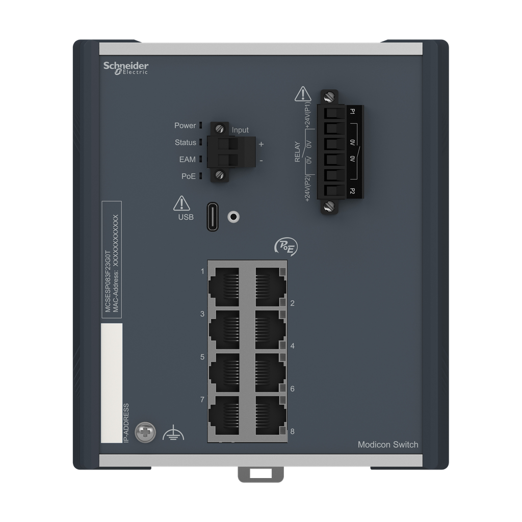 Modicon PoE (Power over Ethernet) Managed Switch - 8 Gigabit ports for copper - extended temperature