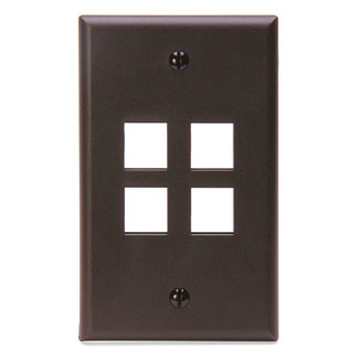 Single-Gang QuickPort Wallplate, 4-Port, Brown