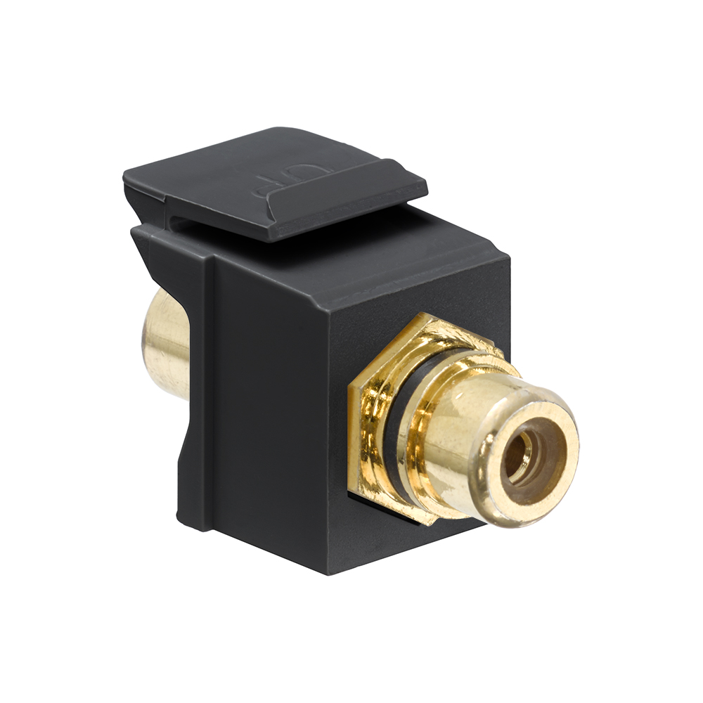 RCA Feedthrough QuickPort Connector, Gold-Plated, Black Stripe, Black Housing