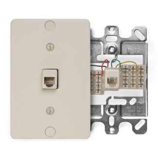 Telephone Wall Phone Jack, 6P4C, Quick Connect, Ivory