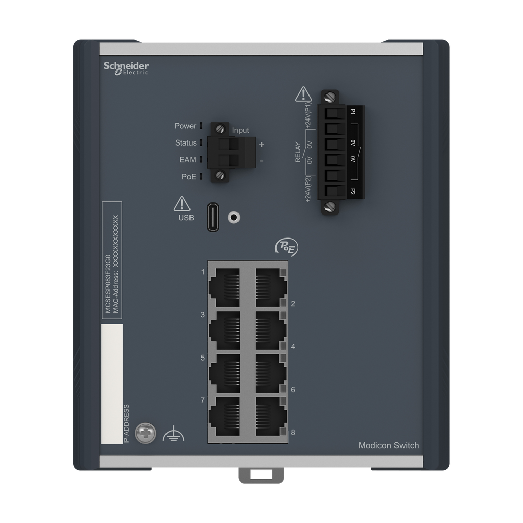 Modicon PoE (Power over Ethernet) Managed Switch - 8 Gigabit ports for copper