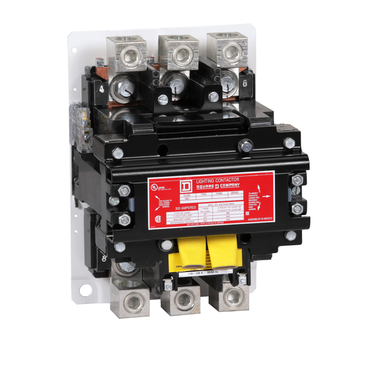 Contactor, Type S, multipole lighting, electrically held, 300A, 3 pole, 110/120 VAC 50/60 Hz coil, open style