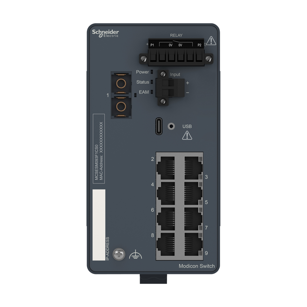 Modicon Managed Switch - 8 ports for copper + 1 port for fiber optic single-mode