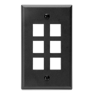 Single-Gang QuickPort Wallplate, 6-Port, Black