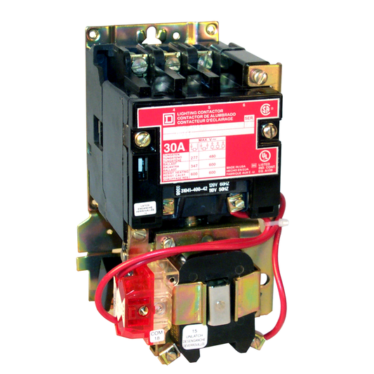 Contactor, Type S, multipole lighting, mechanically held, 30A, 4 pole, 110/120 VAC 50/60 Hz coil, open style