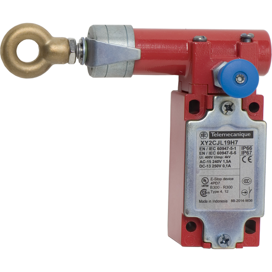 Latching emergency stop rope pull switch, Telemecanique rope pull switches XY2C, e XY2CJ, left side, 2NC+1 NO, 1/2" NPT