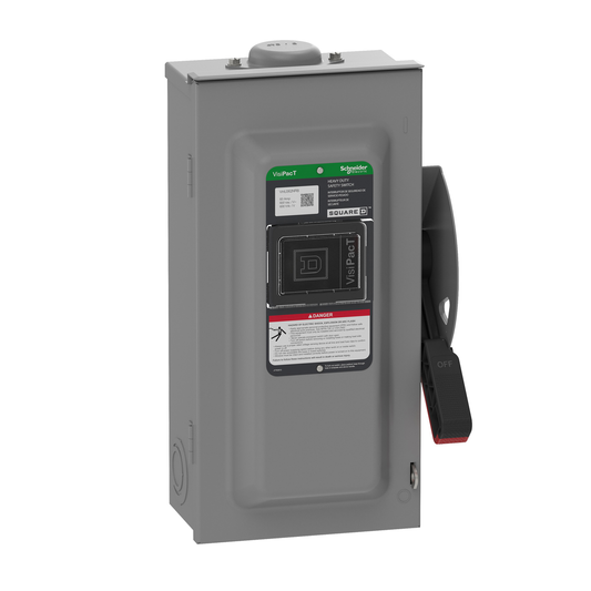 Safety switch, heavy duty, unfused, viewing window, NEMA 3R, 600V, 60A, 3 pole, neutral installed