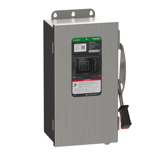 Safety switch, heavy duty, unfused, viewing window, NEMA 4X, 600V, 60A, 3 pole, neutral installed, ground lugs