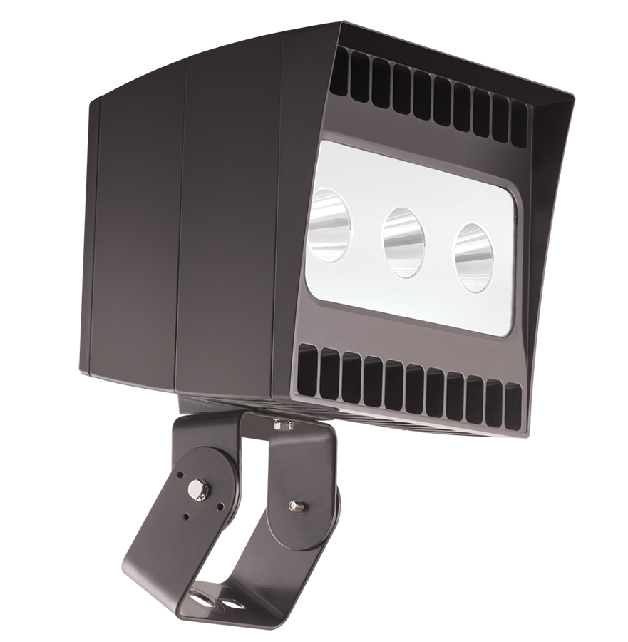 Floodlights, 9656 Lumens, EZLED, 78W, trunnion mount, 5000K, NEMA 3HX3V, 120-277V, twistlock photocell, bronze