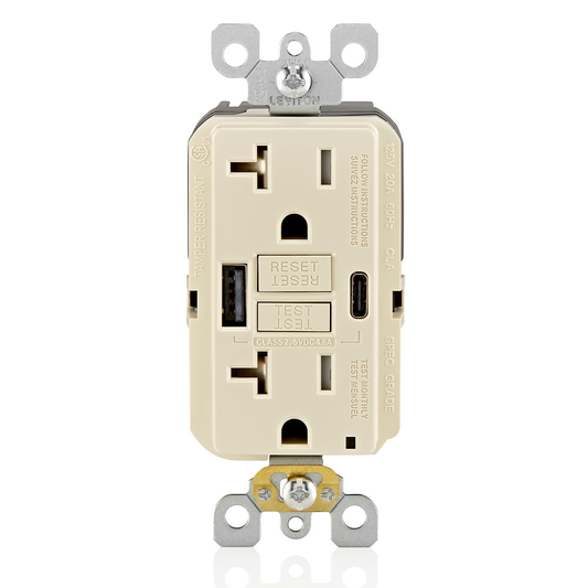 20A SmartlockPro Self-Test GFCI Combination 24W(4.8A) Type A/C USB In-Wall Charger Outlet Light Almond