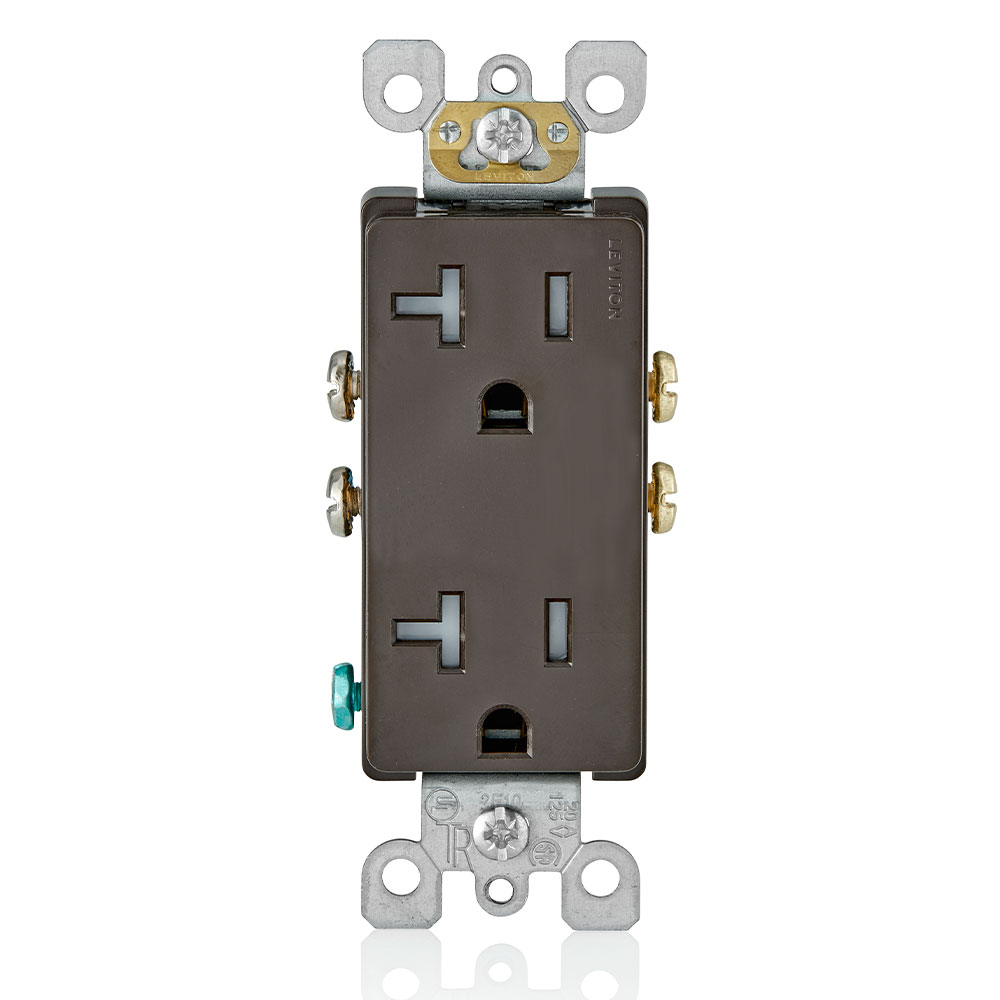 Ultrasonically welded, 20A Tamper-Resistant, Decora duplex receptacle/outlet. Residential grade, NEMA 5-20R, side wired only, UL, CSA and NOM