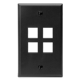 Single-Gang QuickPort Wallplate, 4-Port, Black