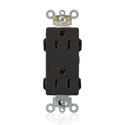 Lev-Lok Duplex Receptacle Lev-Lok Decora Plus Duplex Receptacle Outlet, Heavy-Duty Industrial Specification Grade, Smooth Face, 15 Amp, 125 Volt, Modular, NEMA 5-15R, 2-Pole, 3-Wire, Self-Grounding - Black Mating Lev-Lok Wiring Module Required for Use