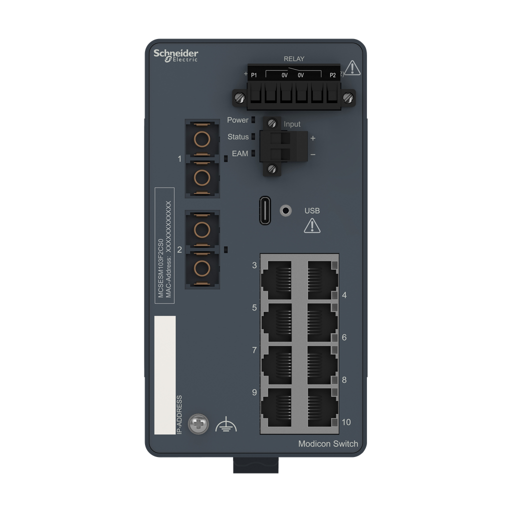 Modicon Managed Switch - 8 ports for copper + 2 ports for fiber optic single-mode