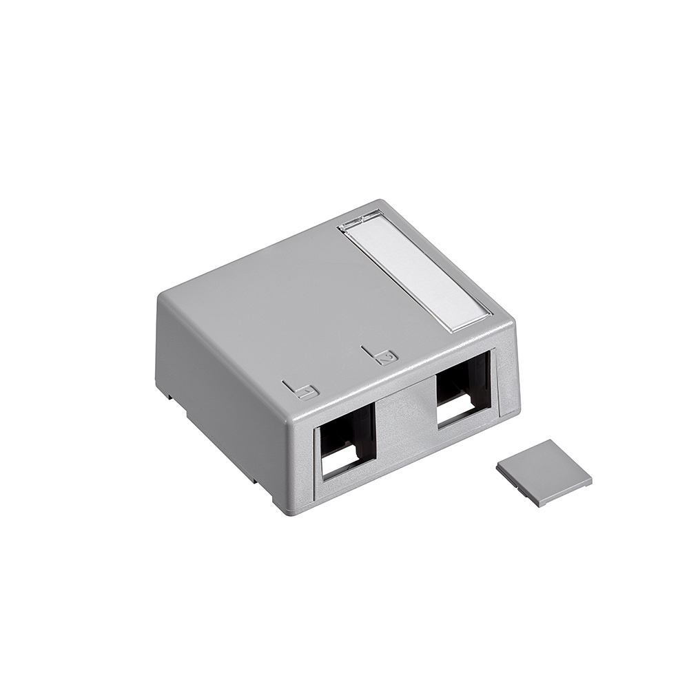 Surface-Mount QuickPort Box, Plenum-Rated, 2-Port, Gray