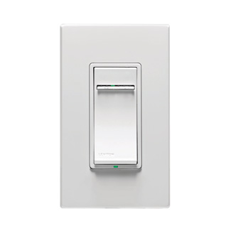 Vizia + 8A-120VAC Fluorescent Dimmer for Hi-Lume or Eco-10 (Eco-Series) Ballasts for single pole, 3-way or more applications, with LED locator and brightness display. White face assembled on device, ivory and light almond faces included.