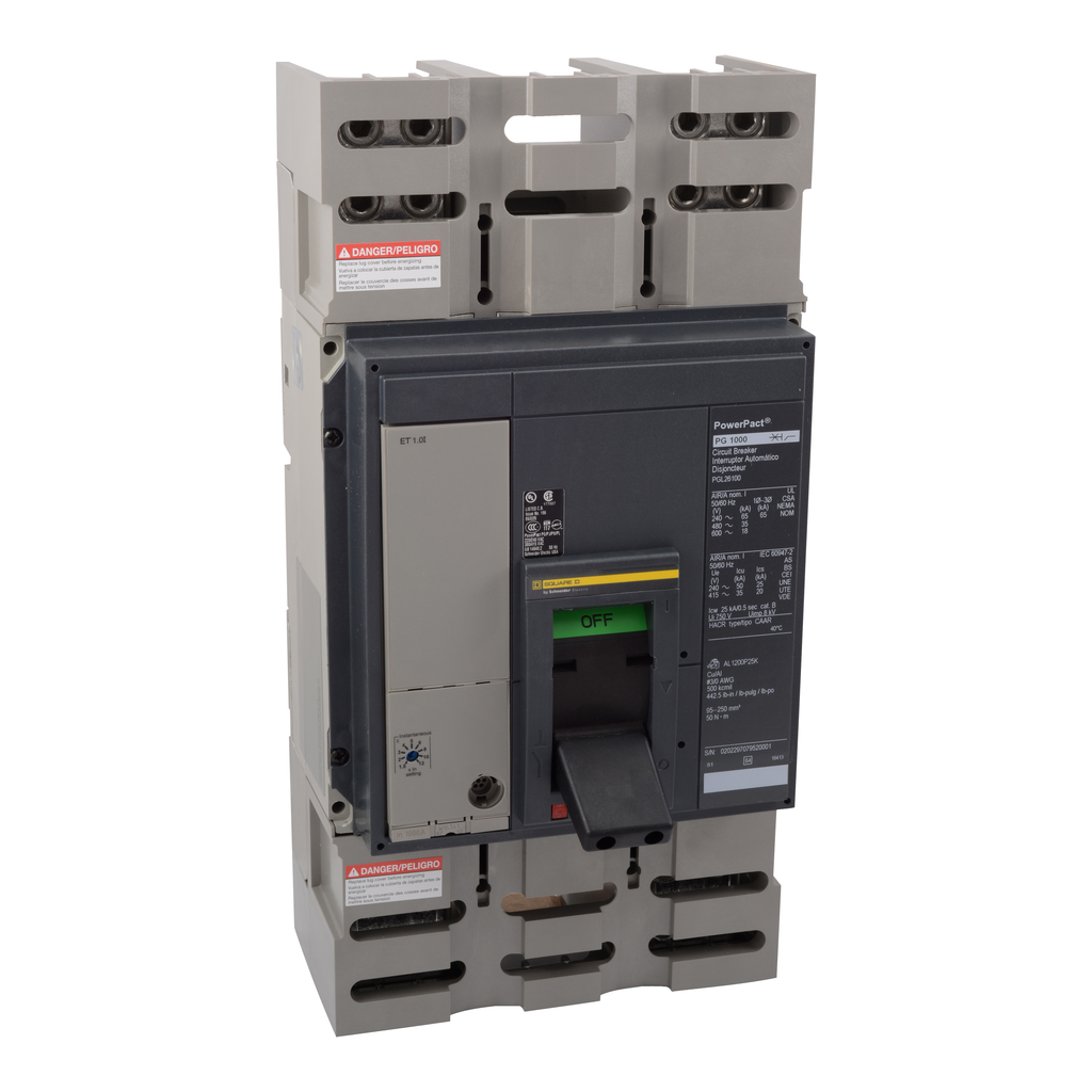 Circuit breaker, PowerPacT P, 1000A, 3 pole, 600VAC, 25kA, busbar, Mic ...