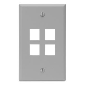 Single-Gang QuickPort Wallplate, 4-Port, Gray