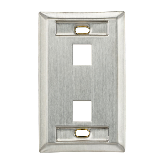 Stainless Steel QuickPort Wallplate, Single Gang, 2-Port, with ID Windows