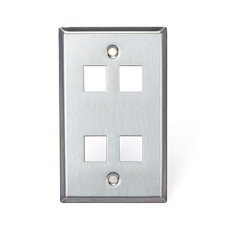 Stainless Steel QuickPort Wallplate, Single Gang, 4-Port