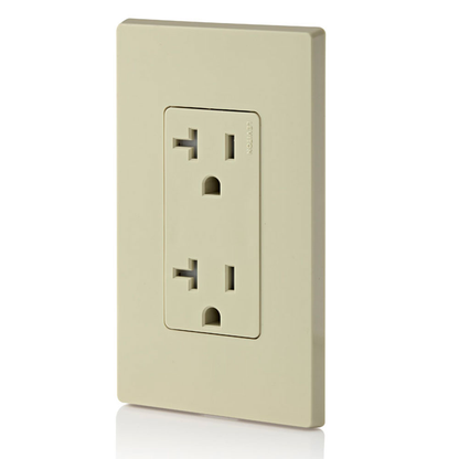 Ultrasonically welded, 20A Tamper-Resistant, Decora duplex receptacle/outlet. Residential grade, NEMA 5-20R, side wired only, UL, CSA and NOM