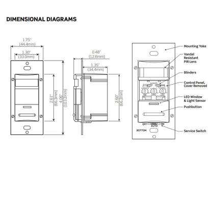 Occupancy Sensor, PIR, Wall Switch, 2100SF, 120-277V, Grey, Made in USA, Decora