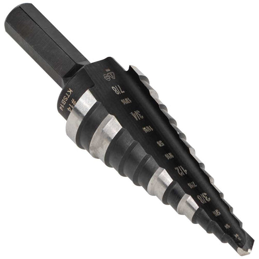 12-Step Drill Bit, Double-Fluted, 3/16-Inch to 7/8-Inch