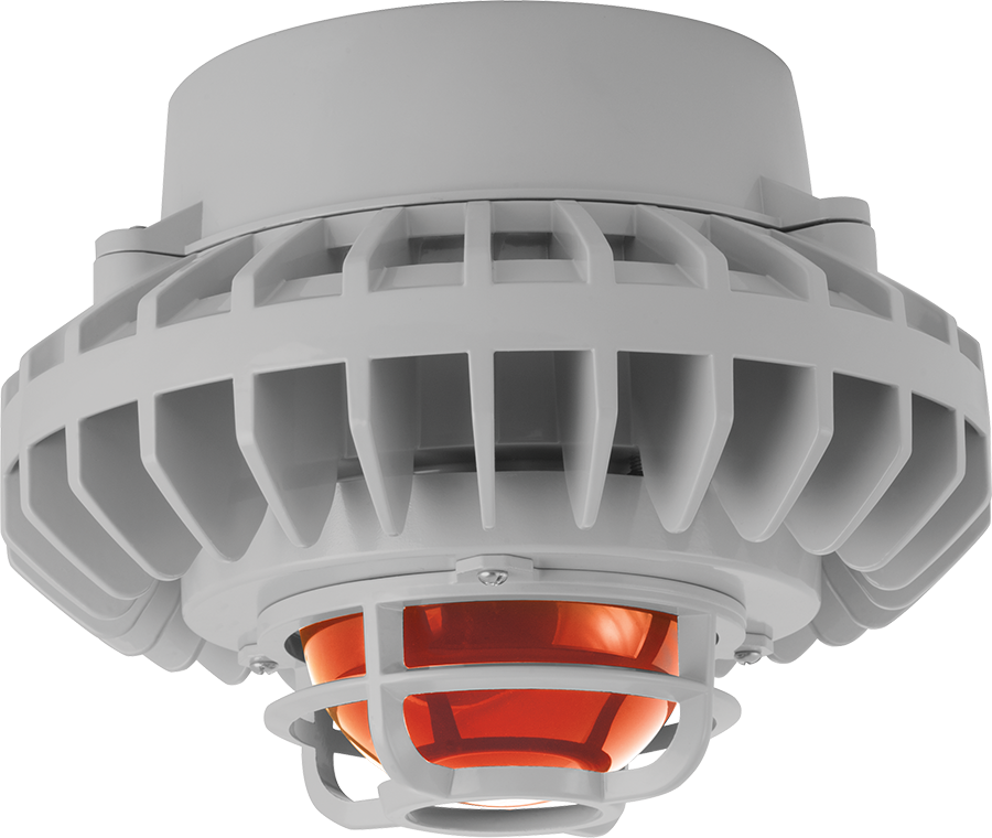 Hazardous Lighting, HAZPLED, 80W, amber frosted lens, die cast guard, gray